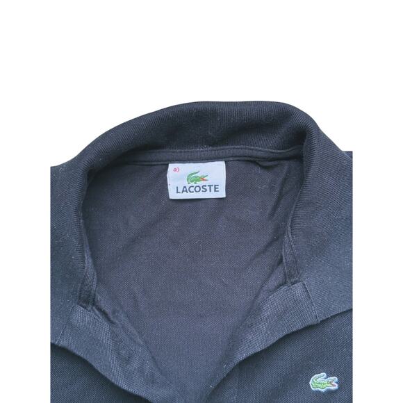 LACOSTE Pique Knit Black Iconic Croc Logo Collared Polo Top Medium Preppy Y2K - Picture 2 of 3